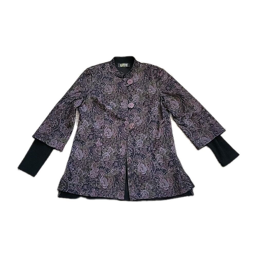 Pure Essence Urbanology Coat Women Floral Paisley Purple Button 2 Layer SZ M/L?
